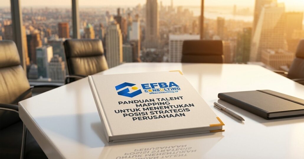 Buku panduan talent mapping untuk menentukan posisi strategis perusahaan di atas meja rapat